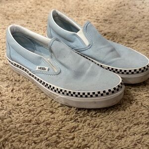 Vans Sky Blue Slip-On Shoes with Checkered Trim